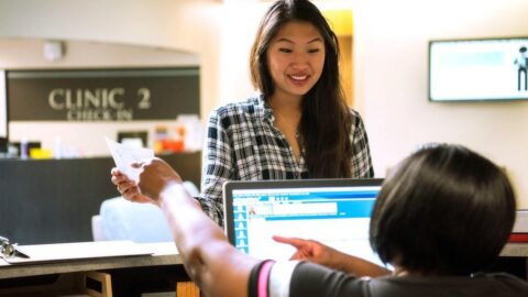 Student checks in at Campus Health