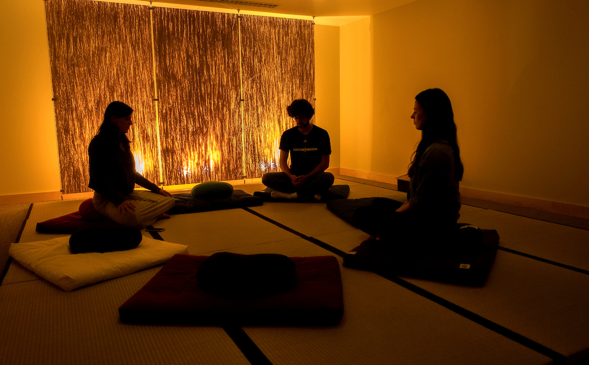 Students meditate in the union