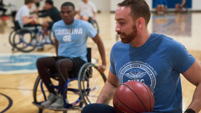 Students participate in intramural wheelchair basketball