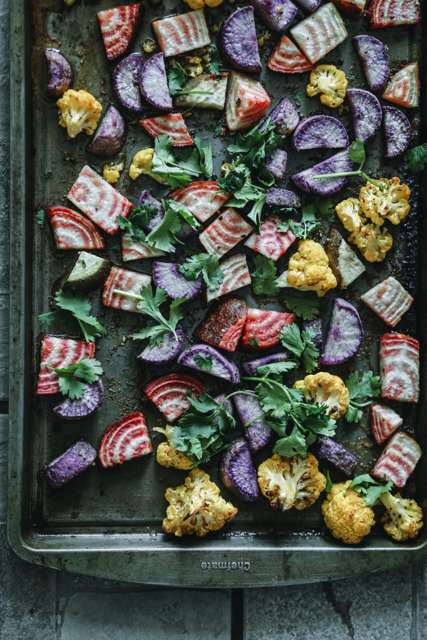 roasted veggies on a tray