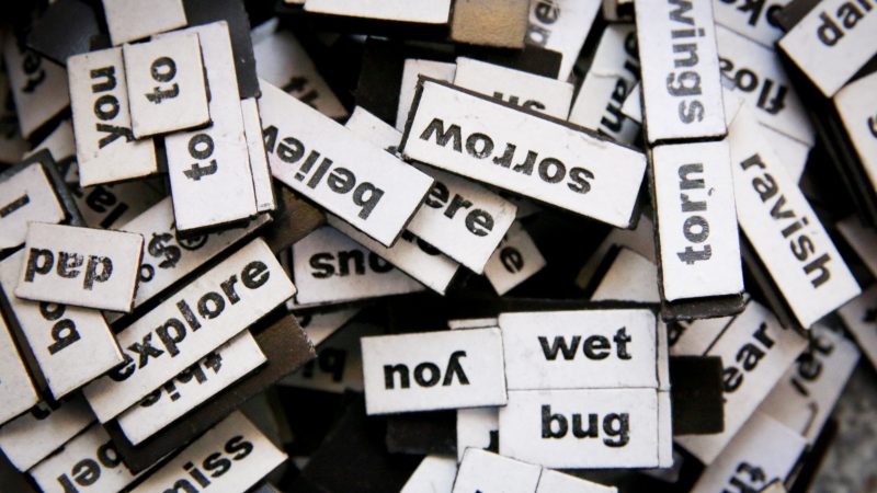 magnet words in a pile