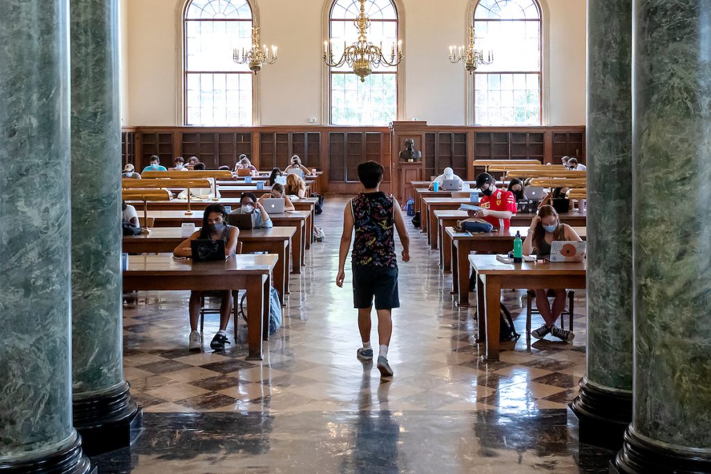Students study in the Fearrington Reading Room at Wilson Library