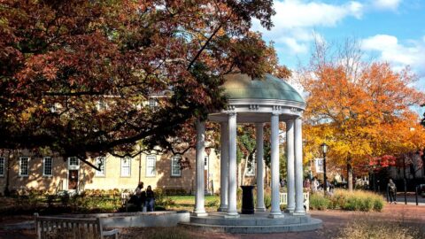 Fall scene near the Old Well on the campus of the University of North Carolina at Chapel Hill. November 7, 2025.